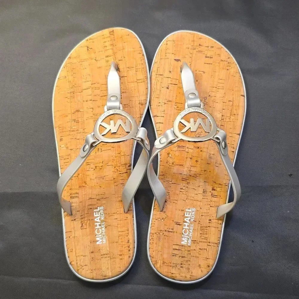 BRAND NEW MICHAEL KORS MK CHARM JELLY FLIP FLOP CORK BOTTOM SANDAL